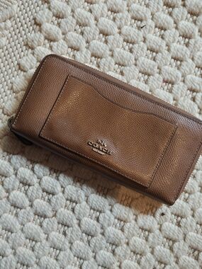 Coach Brown Pebbled Leather Zip-Around Wallet